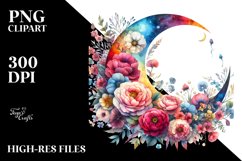 Vibrant Half Moon with Flowers Clipart Product Image 1