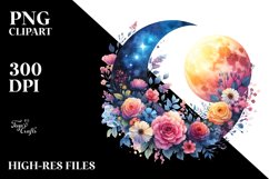 Vibrant Half Moon with Flowers Clipart Product Image 3