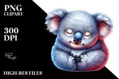 Vibrant Watercolor Baby Koala Sleeping PNG Product Image 2