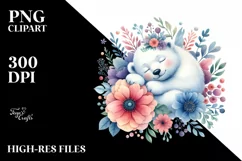 Colorful Sleeping Baby Polar Bear in Flower | Clipart Product Image 1
