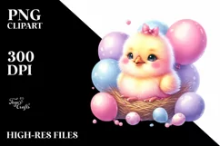Cute Baby Chicken Sitting in Balloons | Clipart Product Image 1