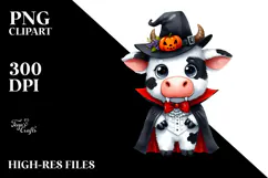 Funny Watercolor Cute Cow Vampire | Sublimation Clipart Product Image 2