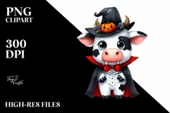 Funny Watercolor Cute Cow Vampire | Sublimation Clipart Product Image 1