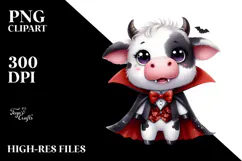 Funny Watercolor Cute Cow Vampire | Sublimation Clipart Product Image 2