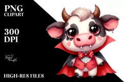 Funny Watercolor Cute Cow Vampire | Sublimation Clipart Product Image 1