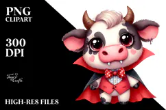 Funny Watercolor Cute Cow Vampire | Sublimation Clipart Product Image 2