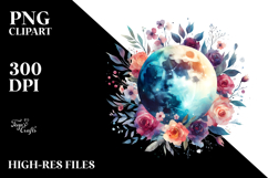 Watercolor Abstract Moon Flowers | Sublimation | Clipart Product Image 2