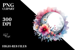 Watercolor Abstract Moon Flowers | Sublimation | Clipart Product Image 2