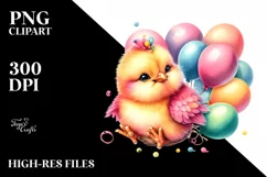 Cute Baby Chicken Sitting in Balloons | Clipart Product Image 1