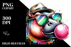 Quirky Hippo Portrait Drawing | Sublimation | Clipart Product Image 1
