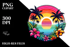 Retro Tropical Rainbow Sunset, Clipart PNG Product Image 2