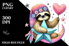 Colorful Sloth on Star, PNG Product Image 2