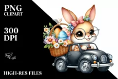 Easter Bunny Black Car Flower, Clipart |T-shirt, Mug PNG Product Image 1