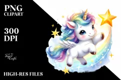 Cute Baby Unicorn Dancing on Starbeam | Clipart Product Image 1