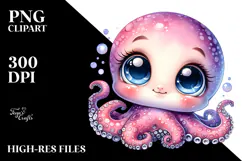Cute Baby Octopus with Party Hat, Transparent PNG Product Image 2