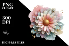 Abstract Pastel Daisy with Golden Insertions PNG Product Image 2