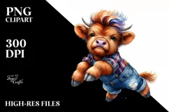 Expressive Baby Highlandcow Jumping PNG Product Image 1