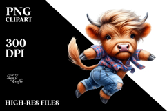 Modest Baby Highland Cow Jumping PNG Product Image 2