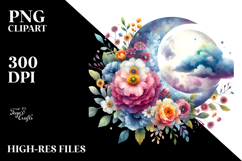 Whimsical Moon with Flowers, Transparent PNG Product Image 2