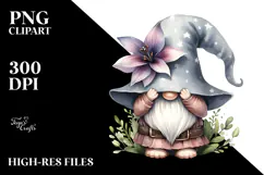 Cute Watercolor Gnome with Lobelia PNG Product Image 2