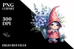 Cute Baby Gnome with Lobelia Floral Ornament, Transparent Product Image 2