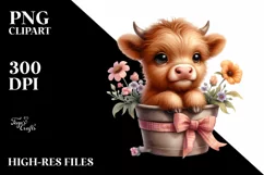 Smiling Highland Cow in Pot | Sublimation | Clipart Product Image 1