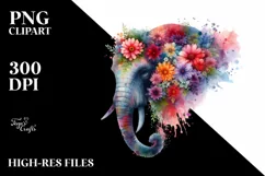 Artistic Vibrant Elephant Made of Flowers | Watercolor Product Image 3