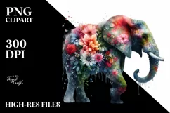 Artistic Vibrant Elephant Made of Flowers | Watercolor Product Image 3