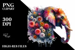 Artistic Vibrant Elephant Made of Flowers | Watercolor Product Image 1