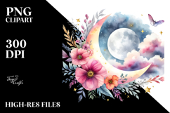 Boho Moon with Flowers PNG Product Image 2