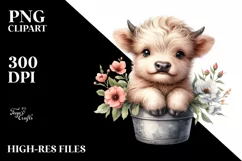 Smiling Highland Cow in Pot | Sublimation | Clipart Product Image 3