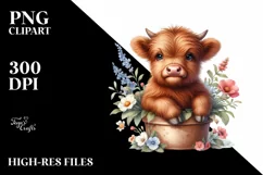 Smiling Highland Cow in Pot | Sublimation | Clipart Product Image 3