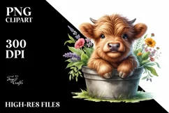 Smiling Highland Cow in Pot | Sublimation | Clipart Product Image 3