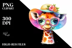 Colorful Baby Giraffe with Sun es and Sun Hat | Sublimation Product Image 1