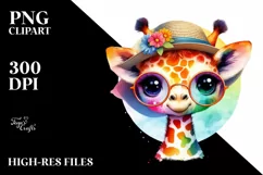 Colorful Baby Giraffe with Sun es and Sun Hat | Sublimation Product Image 3