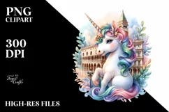 Colorful Unicorn with Italian Piazza, PNG Product Image 3
