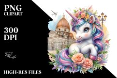 Colorful Baby Unicorn with Italian Piazza PNG Product Image 3