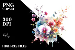 Colorful Watercolor Orchid PNG Product Image 2