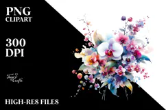 Colorful Watercolor Orchid PNG Product Image 2