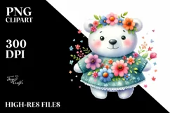 Cute Baby Polar Bear Dressed in Whimsical Flowers | Clipart Product Image 3