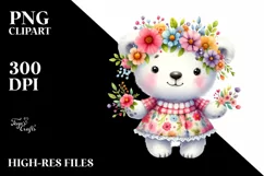 Cute Baby Polar Bear Dressed in Whimsical Flowers | Clipart Product Image 1