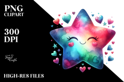 Watercolor Star with Hearts PNG Product Image 2