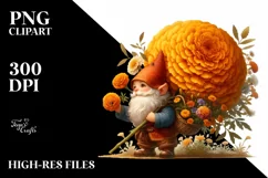 Detailed Digital Painting Gnome Carrying Marigold Bouquet | Product Image 1