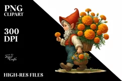 Detailed Digital Painting Gnome Carrying Marigold Bouquet | Product Image 3