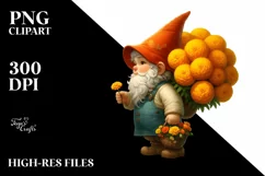 Detailed Digital Painting Gnome Carrying Marigold Bouquet | Product Image 3