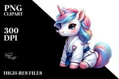 Colorful Baby Unicorn in Martial Artist Gi PNG Product Image 1