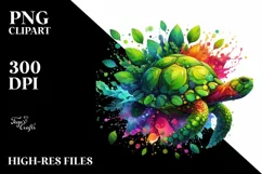 Vibrant Turtle in Abstract Frame, Watercolor PNG Product Image 1