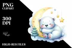Colorful Baby Polar Bear Sleeping Under Moon and Stars | Product Image 1