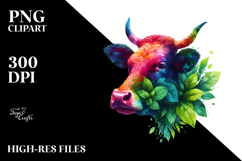 Vibrant Watercolor Cow, Transparent PNG Product Image 2