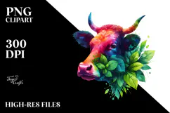 Vibrant Watercolor Cow, Transparent PNG Product Image 2